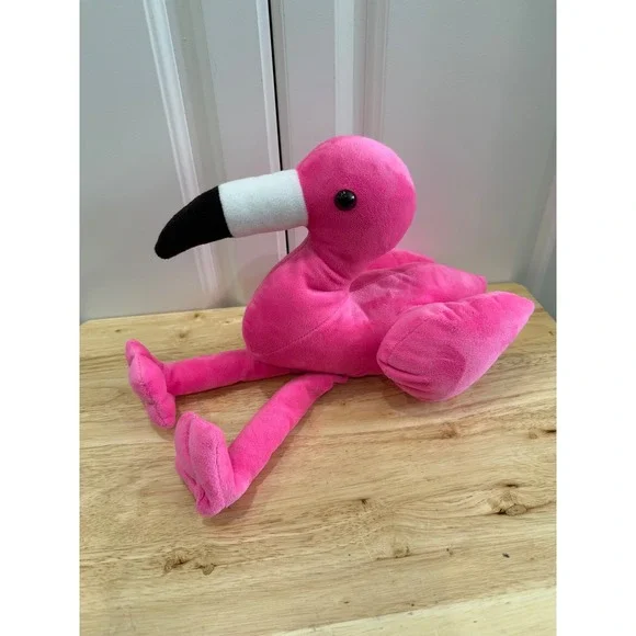 Neon Hot Pink Sitting Flamingo Plush Toy Dangly Legs - Picture 1 of 5